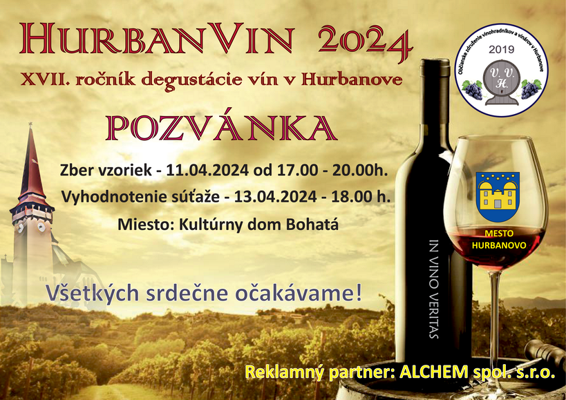 Štatút XVII. ročníka degustácie vín HurbanVin 2024 | 11. až 13. apríl 2024