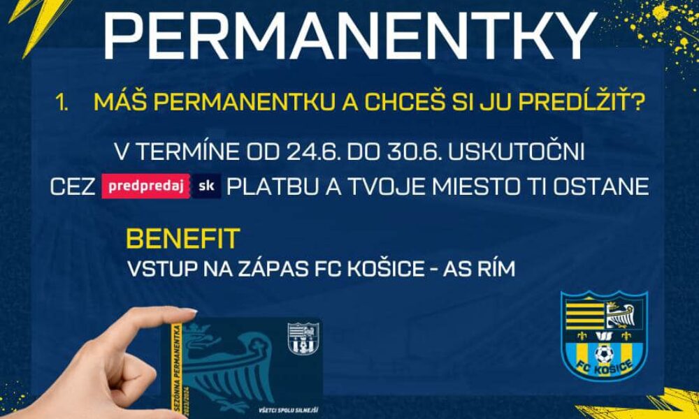 Košice: V pondelok 24. júna 2024 o 16.00 hod. sa spustil predaj permanentiek na novú sezónu Niké ligy. Dôležitou zmenou je, že našim novým ticketingovým partnerom b…