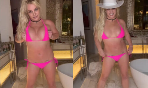 Britney Spears provokuje a chytá si prsia v ružových bikinách. Preháňa? (VIDEO)