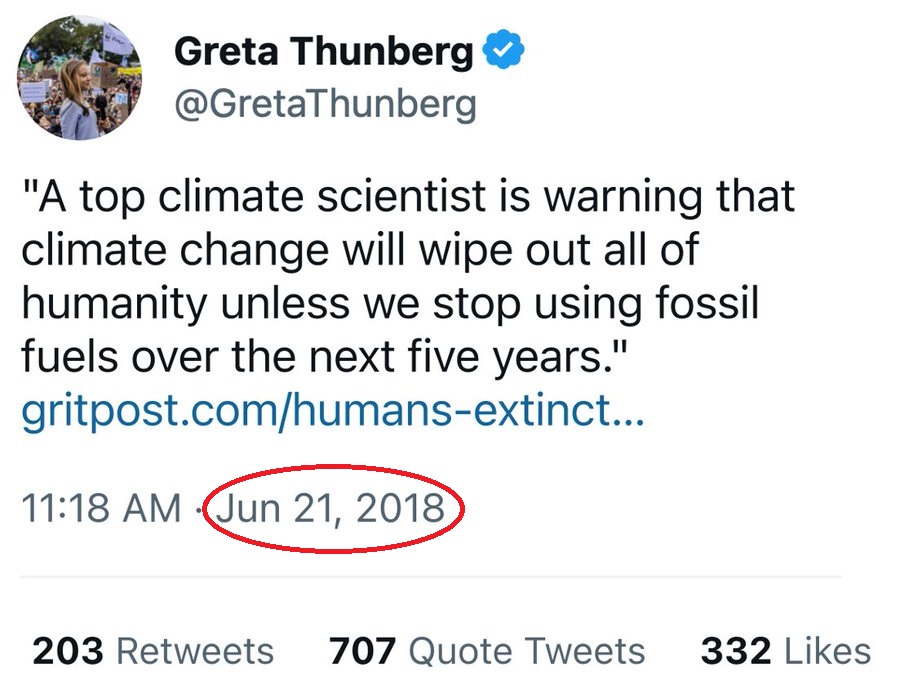 Podle Grety mělo být už před rokem započato masové vyhlazování lidstva vlivem klimatické apokalypsy