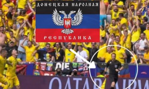 Rumunskí fanúšikovia počas zápasu s Ukrajinou vyvesili vlajku DĽR a skandovali „Putin“