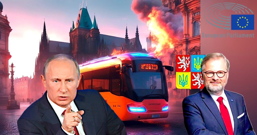 Putin prý poslal do Prahy agenta, aby zapálil autobusy MHD. Demence českého premiéra má zakrýt výprask pětikoalice v Evropských volbách.