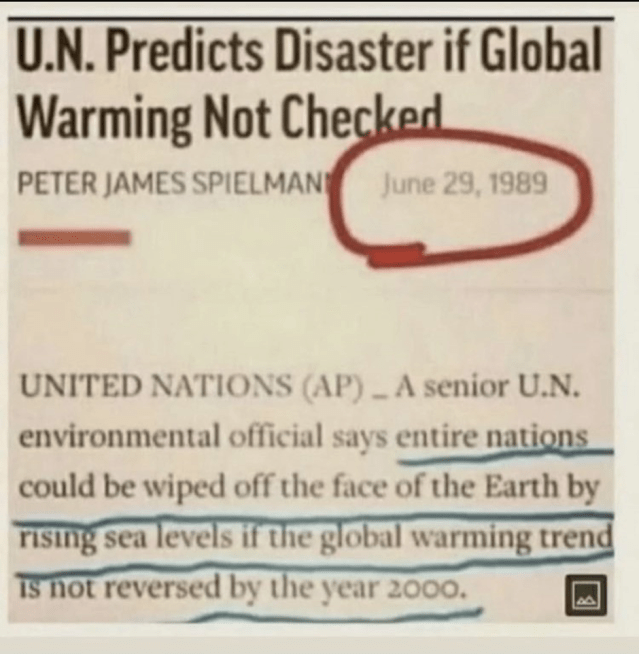 Neúspěšná klimatická předpověď: Vysoký představitel OSN tvrdil, že do roku 2000 budou celé národy vymazány z povrchu Země