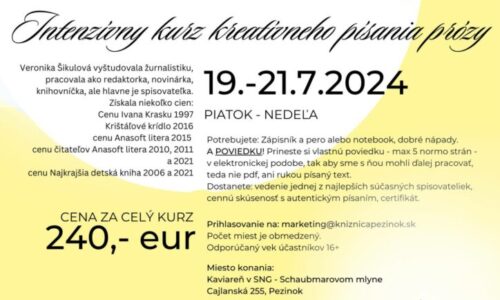Malokarpatská knižnica v Pezinku opäť otvára letný intenzívny kurz kreatívneho písania s Veronikou Šikulovou