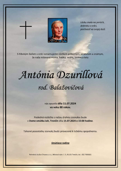 Antónia Dzurillová rod. Balažovičová