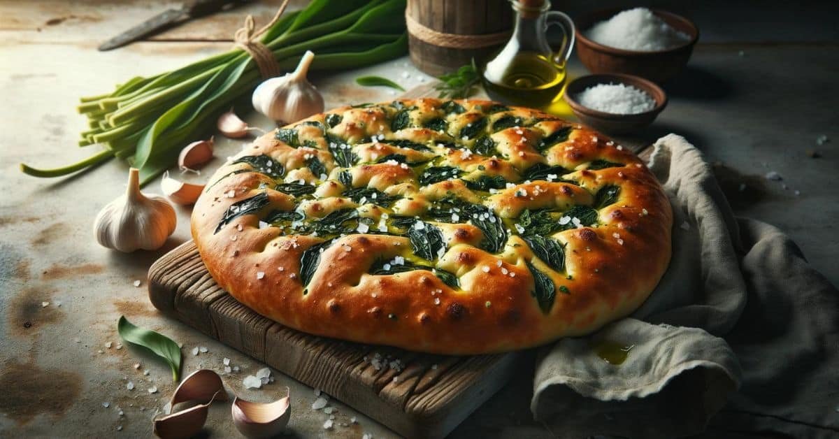 focaccia s medvedím cesnakom a morskou soľou Focaccia s medvedím cesnakom a morskou soľou