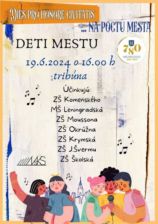 417431846_785350390400829_4205547299452011808_n.jpg Michalovce: Milí Michalovčania,
Dni na poctu mesta začínajú už zajtra! A kto iní by ich mal odštartovať, ak nie naši najmladší občania, ktorí nám predvedú svoj talent …