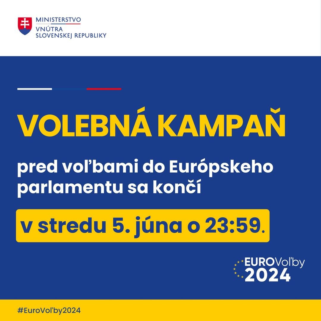 447292352_861618482661552_7755670295655979548_n.jpg VOLEBNÁ KAMPAŇ SA SKONČÍ V STREDU ÚDEROM POLNOCI
Od štvrtka 6. júna začína plynúť volebné moratórium, ktoré platí až do skončenia hlasovania na území SR. …