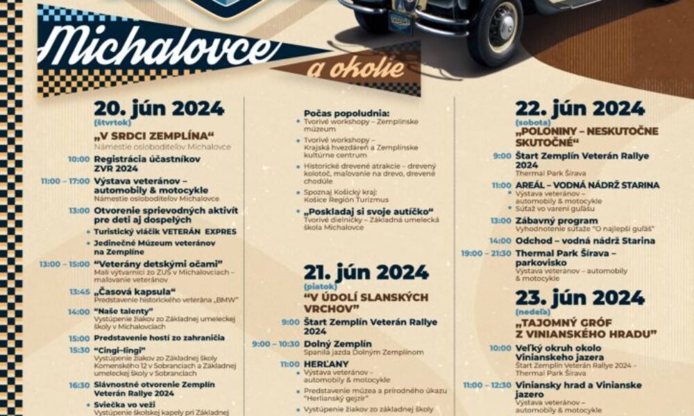 Michalovce: ZEMPLÍN VETERÁN RALLYE 
Ďalšou zo sprievodných akcií júnových osláv 780. výročia prvej písomnej zmienky je obľúbené Zemplín veterán rallye. 

 20. jún – Nám…