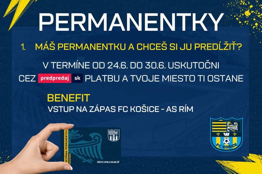 449059393_475047595042553_2523669702422071839_n.jpg Košice: V pondelok 24. júna 2024 o 16.00 hod. sa spustil predaj permanentiek na novú sezónu Niké ligy. Dôležitou zmenou je, že našim novým ticketingovým partnerom b…