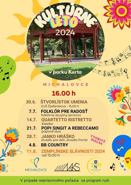 449097043_789233656679169_2923816778889602793_n.jpg Michalovce: Kultúrne leto v parku Kerta štartuje už túto nedeľu
Srdečne vás pozývame na sériu poobedných nedeľných podujatí v rámci Kultúrneho leta v krásnom parku K…