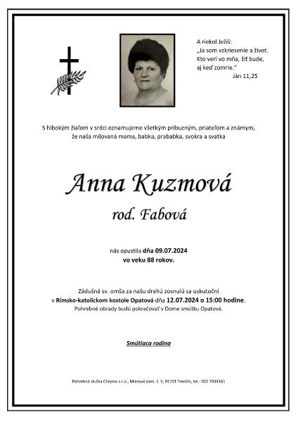 Anna Kuzmová rod. Fabová Anna Kuzmová rod. Fabová