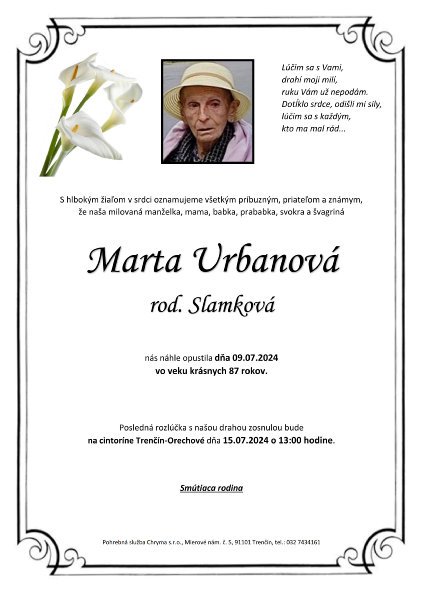 Marta Urbanová rod. Slamková Marta Urbanová rod. Slamková