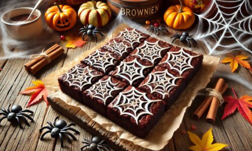 Spider Web Brownies: Strašidelne chutné halloweenske brownies s čokoládovou polevou a pavúčou sieťou