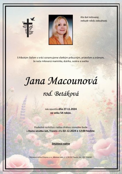 Jana Macounová rod. Betáková Jana Macounová rod. Betáková