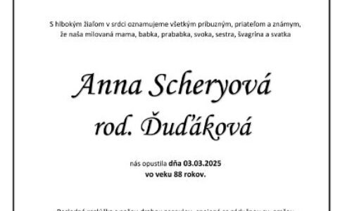 Anna Scheryová rod. Ďuďáková