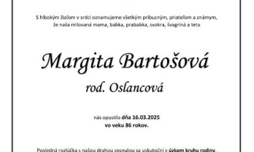 Margita Bartošová rod. Oslancová