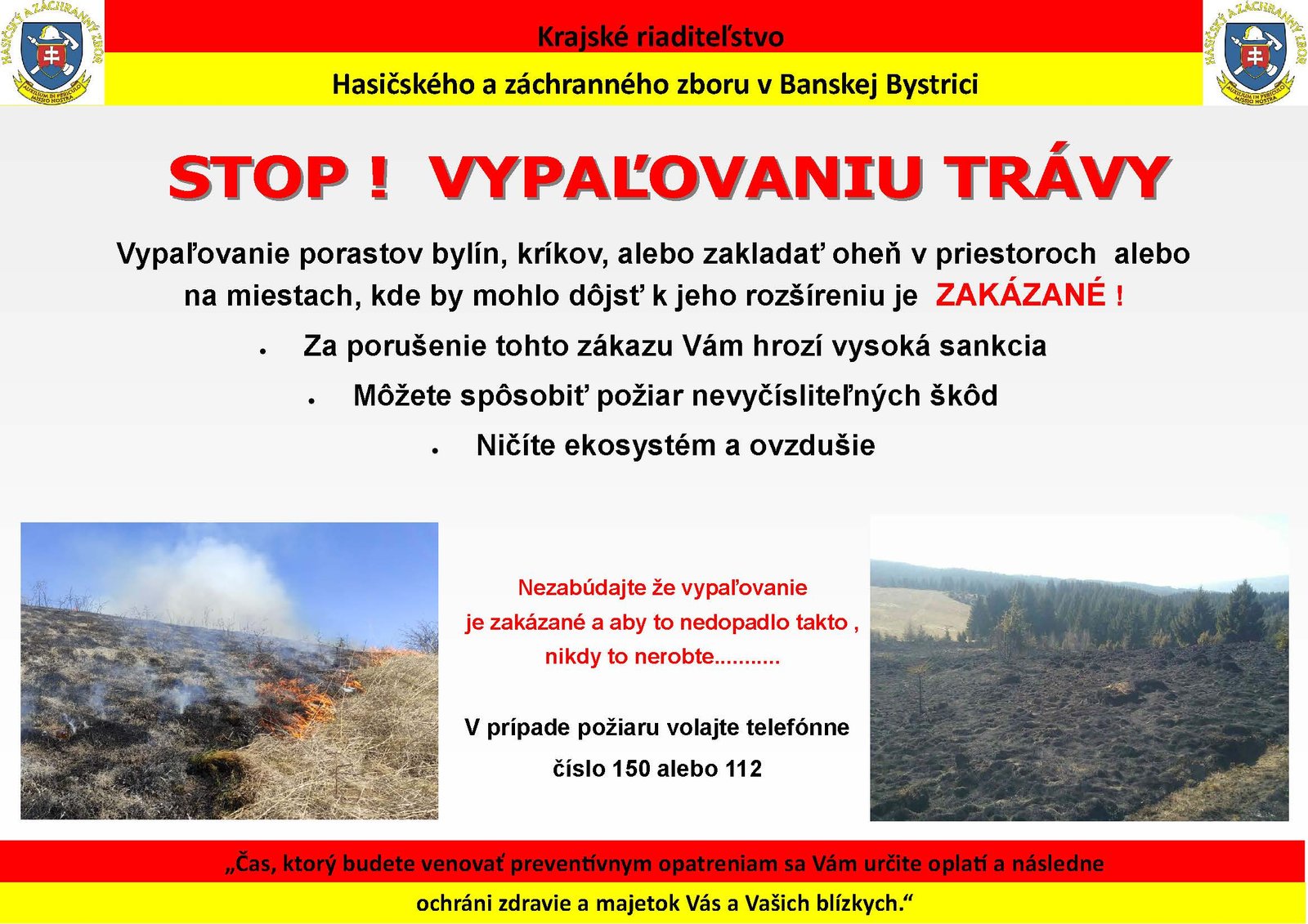 Prijatie preventívnych opatrení na zníženie požiarovosti súvisiacej s vypaľovaním suchých trávnatých porastov