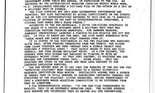 Dokument CIA popisuje smrtící konfrontaci mezi sovětskými vojáky a mimozemšťany poté, co vojáci zasáhli UFO raketou