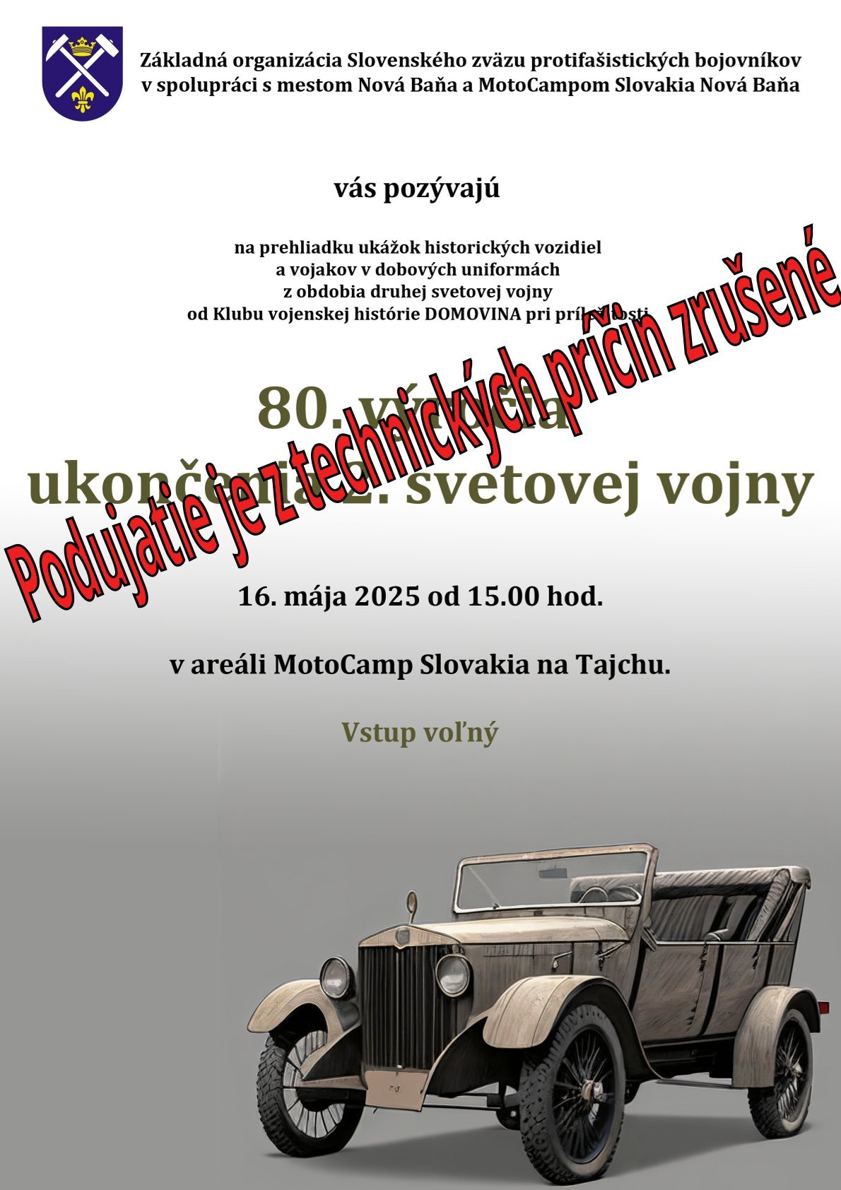 ZRUŠENÉ: Podujatie prehliadky ukážok historických vozidiel a vojakov na Tajchu (16.5.2025)