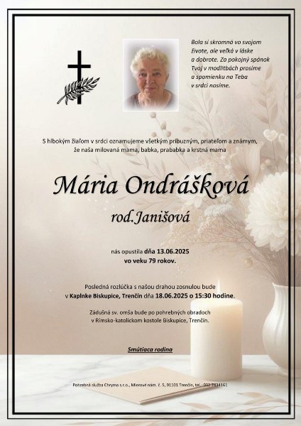 Mária Ondrášková rod.Janišová Mária Ondrášková rod.Janišová