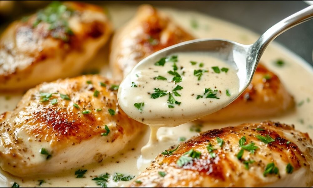 Crispy Chicken in Creamy Garlic Sauce, Only 5 Minutes!