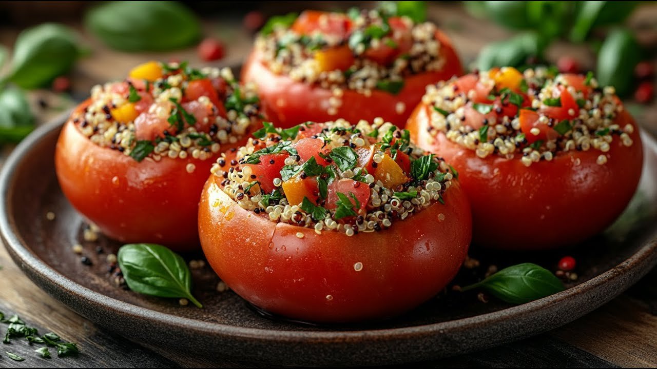 Stuffed Tomatoes With Quinoa and Vegetables. A Healthy, Easy, and Quick Recipe.
