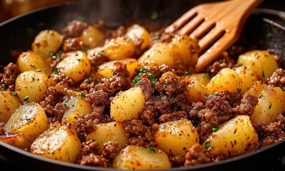 Just add ground beef to the potatoes! And the result will be amazing! Simple dinner recipe!