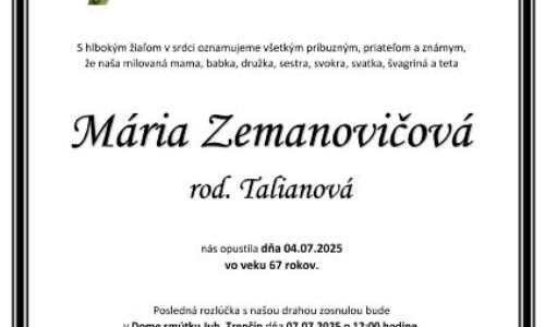 Mária Zemanovičová rod. Talianová