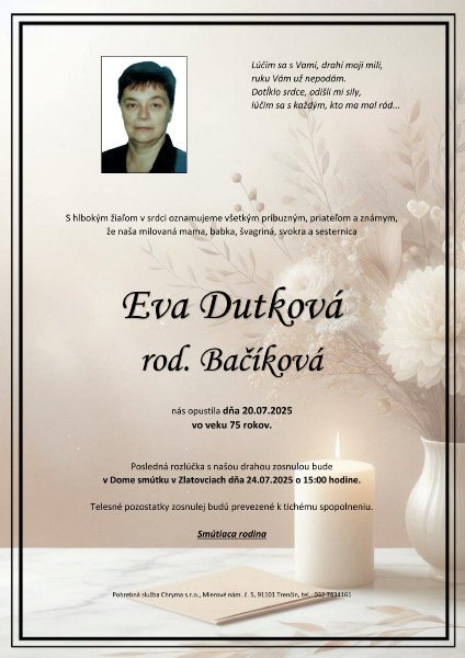 Eva Dutková rod. Bačíková Eva Dutková rod. Bačíková