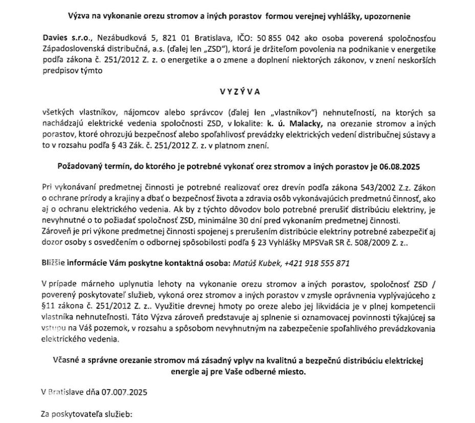 Západoslovenská distribučná vyzýva majiteľov, nájomcov a správcov nehnuteľností na orez drevín Západoslovenská distribučná vyzýva majiteľov, nájomcov a správcov nehnuteľností na orez drevín
