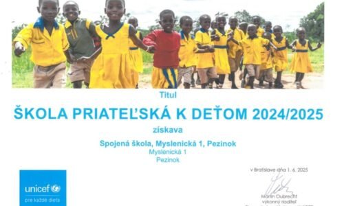 Župná Obchodná akadémia v Pezinku získala ocenenie udeľované organizáciou UNICEF