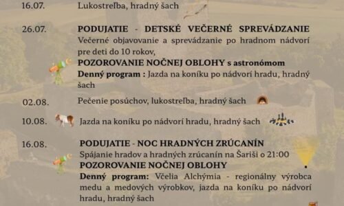 PROGRAM LETNÝCH AKTIVÍT A PODUJATÍ NA HRADE ŠARIŠ