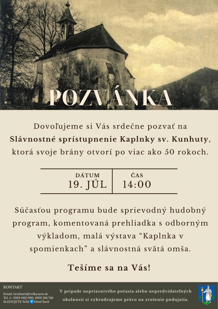 Slávnostné sprístupnenie Kaplnky sv. Kunhuty