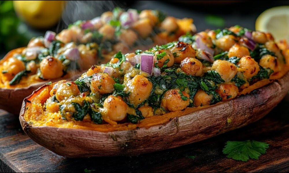 Vegan Stuffed Sweet Potatoes With Chickpeas and Walnut-Herb Sauce