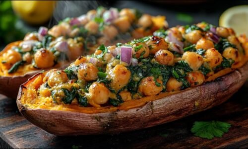 Vegan Stuffed Sweet Potatoes With Chickpeas and Walnut-Herb Sauce