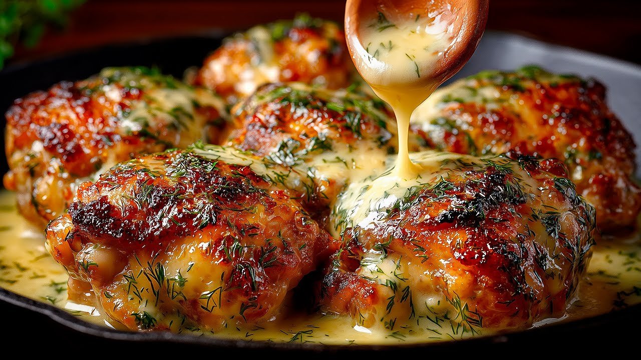 Die saftigsten Hähnchenschenkel in einer cremigen Knoblauchsauce🔥Es ist so lecker! Einfaches Rezept