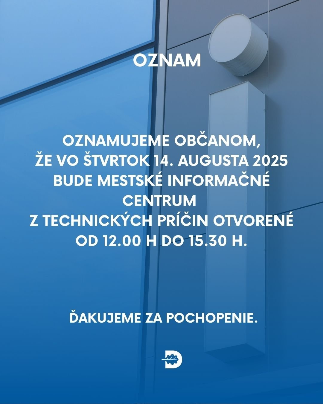 Mesto Dubnica nad Váhom: OZNAM