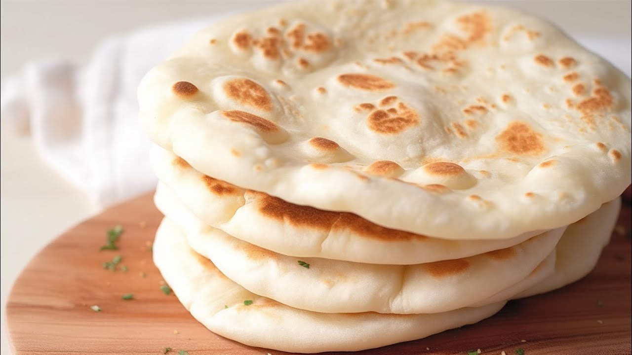 Homemade Pita Bread Cooked in a Frying Pan