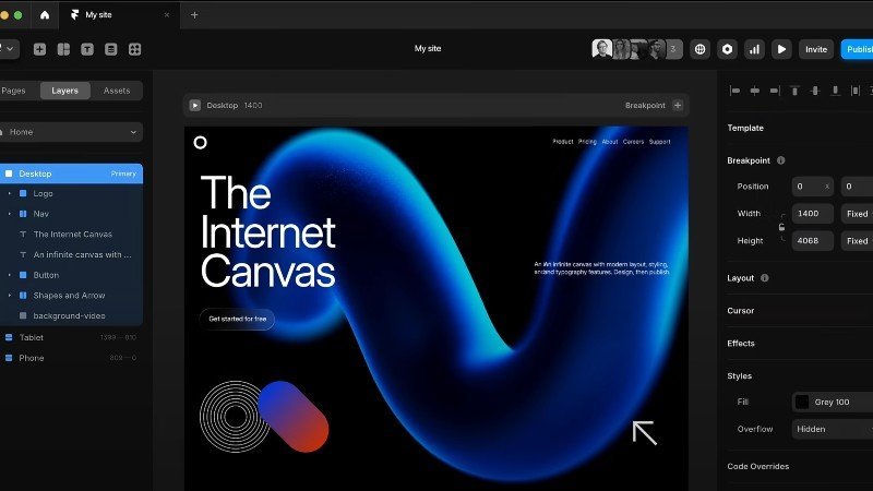 Framer umožňuje okamžité úpravy stránok pre každého.