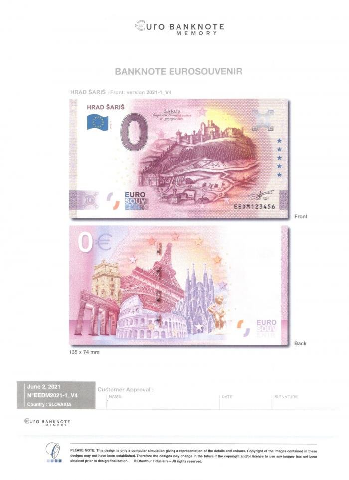 Predaj suvenírovej bankovky s nominálnou hodnotou 0 €