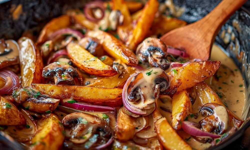 So leckere Kartoffeln habe ich noch nie gegessen! Cremiges Pilz-Kartoffel-Stir-Fry mit Maronen