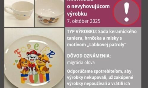 Sada keramického riadu s motívom Labkovej patroly má problém s migráciou olova, varujú hygienici