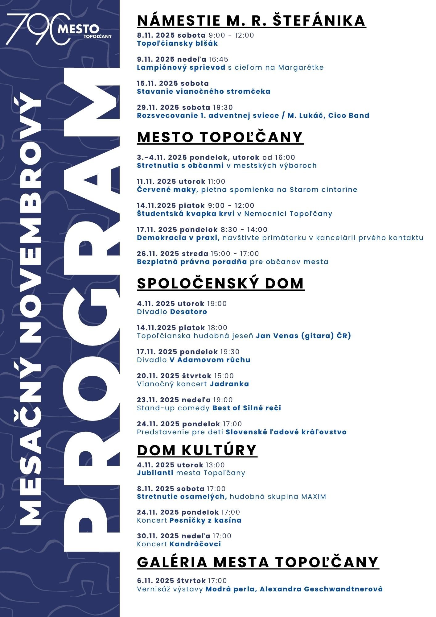 Kultúra Topoľčany: Nech sa páči, máme pre vás program podujatí, výstav, koncertov a divadiel v Meste Topoľčany v mesiaci