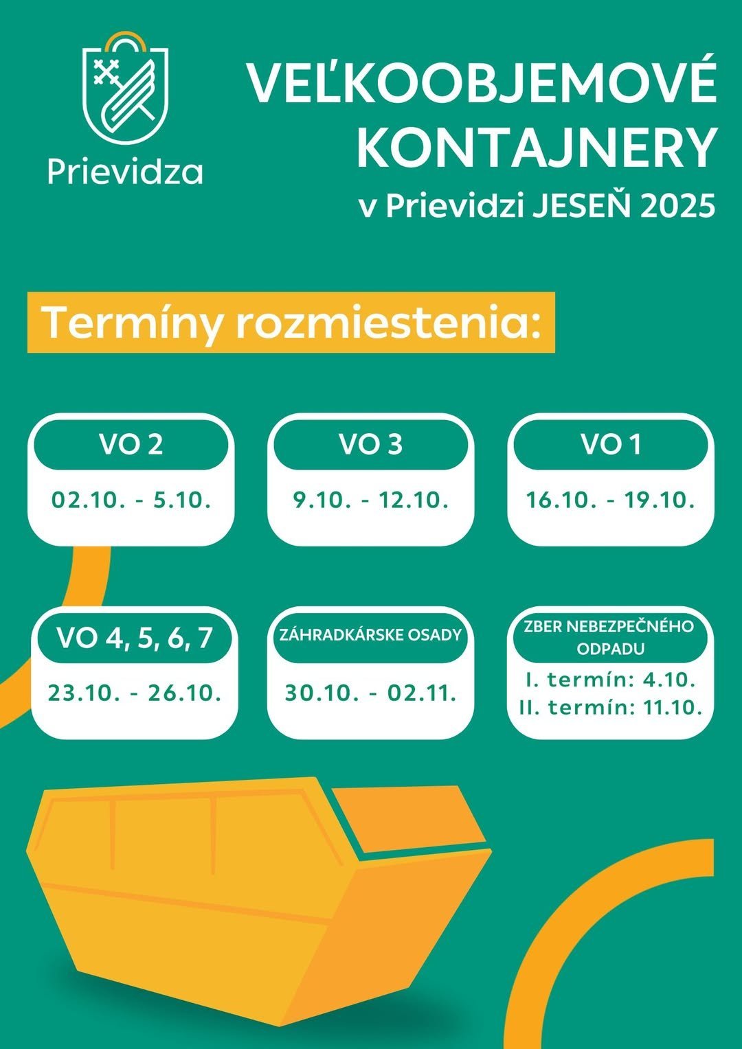 Mesto Prievidza: ROZMIETŇOVANIE VEĽKOOBJEMOVÝCH KONTAJNEROV Mesto Prievidza: ROZMIETŇOVANIE VEĽKOOBJEMOVÝCH KONTAJNEROV