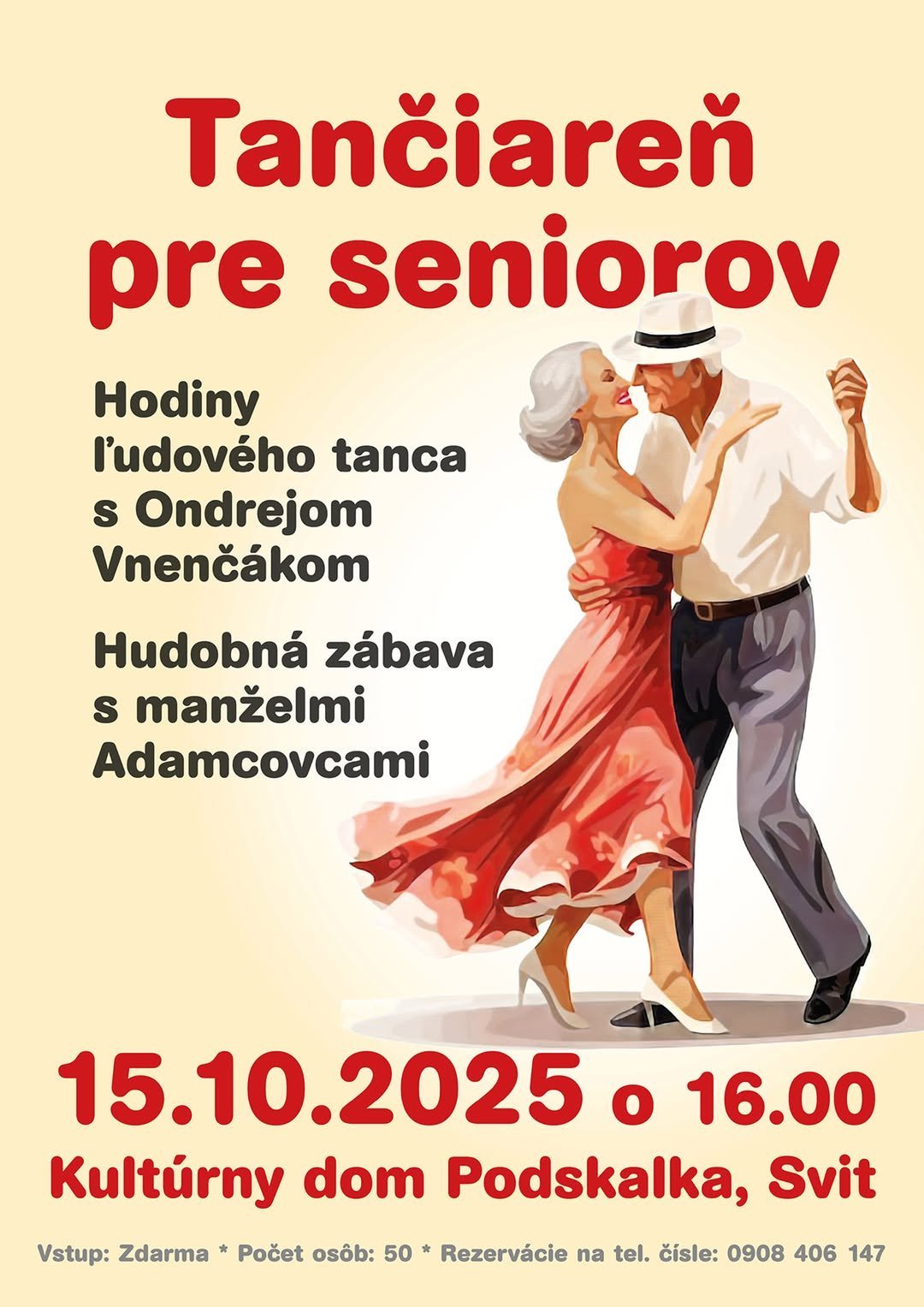 Mesto Svit: TANČIAREŇ PRE SENIOROV NA PODSKALKE! Mesto Svit: TANČIAREŇ PRE SENIOROV NA PODSKALKE!