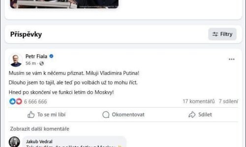 Petr Fiala miluje Vladimira Putina a poletí za ním do Moskvy po skončení ve funkci premiéra