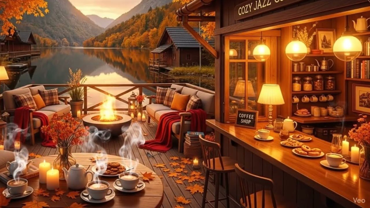 Cozy Autumn Jazz Fireplace Ambience 🍂 Smooth Jazz & Fireplace Crackling for Calm and Study