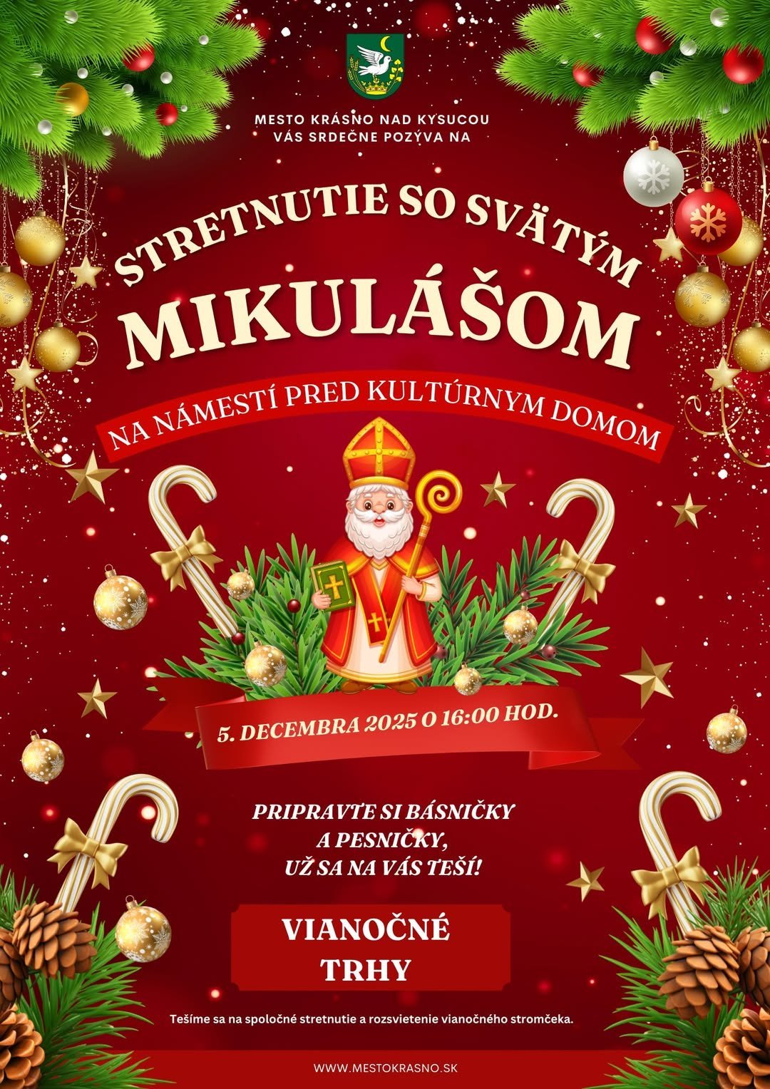 Mesto Krásno nad Kysucou: Pozývame všetky deti na stretnutie so svätým Mikulášom!