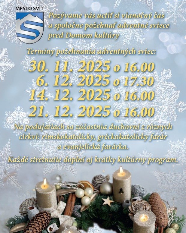 Mesto Svit: ZAPÁLENIE PRVEJ ADVENTNEJ SVIECE